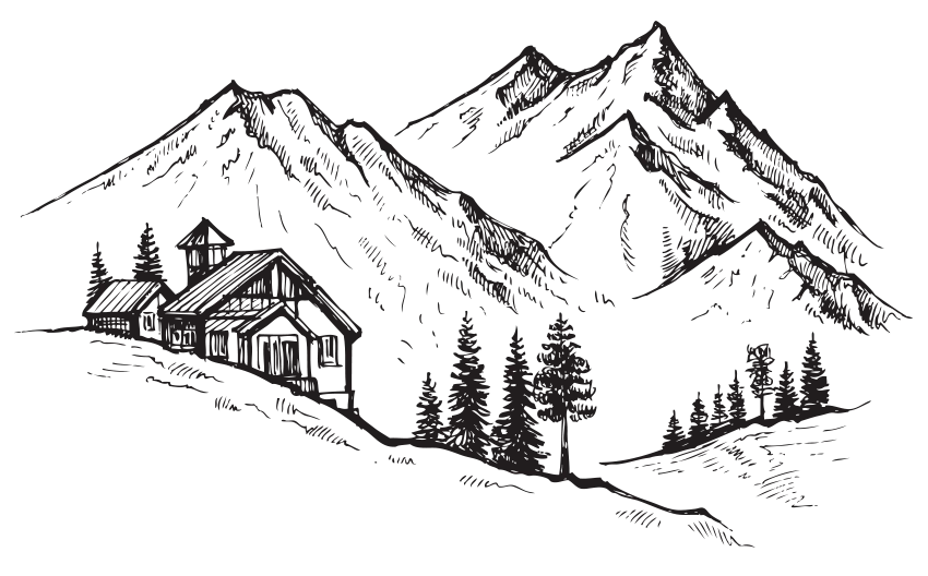 Alpine peaks silhouette